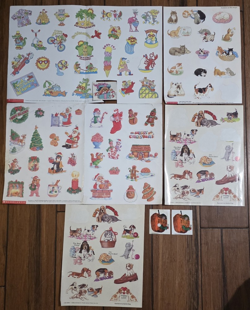 Vintage Scholastic Sticker Posters Christmas Scratch Sniff Summer Cat Dog Lot