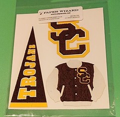 RARE PAPER WIZARD USC TROJANS Scrapbook 3D JACKET, PENNANT & LETTER Sticker Set