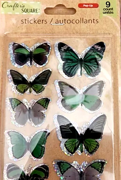 BUTTERFLIES Butterfly Bright Medium Green Black Silver Jot Stickers