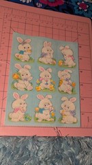 Vintage Gibson Stickers Fuzzy Bunnies Rabbits Easter 1 Sheet READ