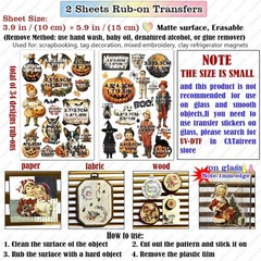 Halloween 2 Small Rub On Transfers Stickers Crafts for Paper Wood Fabric DIY