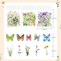 Butterfly Floral Stickers Bulk – 320 Pcs Transparent Realistic Dried Pressed …