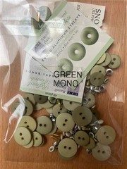 VINTAGE BAZZILL GREEN MONO TRIO BUTTONS, EYELETS AND BRADS Embellishments