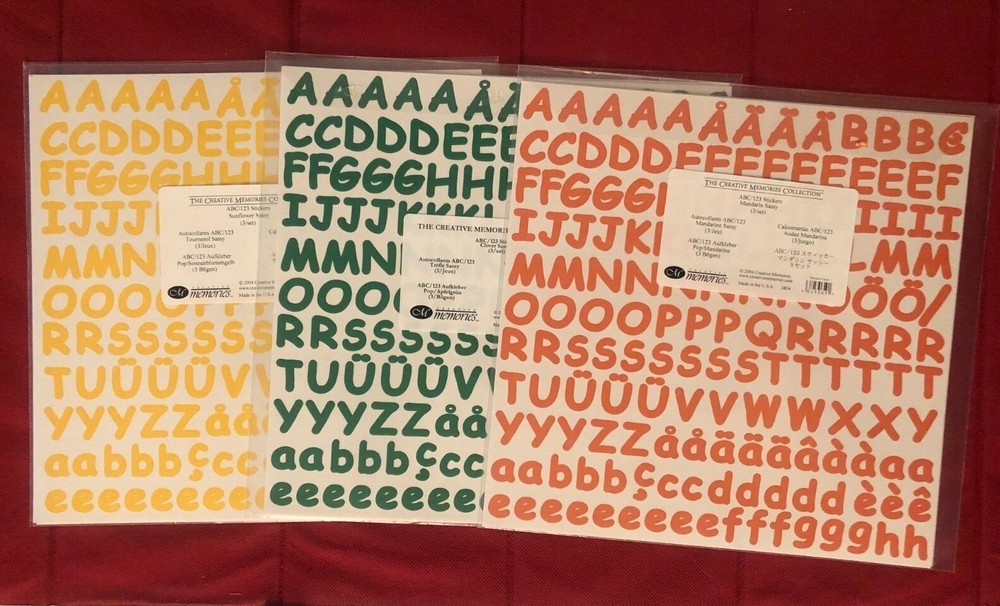Creative Memories LARGE ABC/123 SASSY Stickers SUNFLOWER, CLOVER or MANDARIN