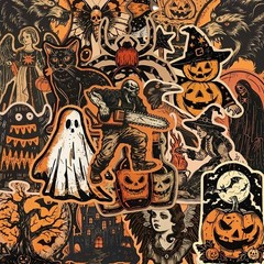 50pcs Retro Halloween Stickers Lot PVC Horror Junk Journaling Craft Scrapbooking
