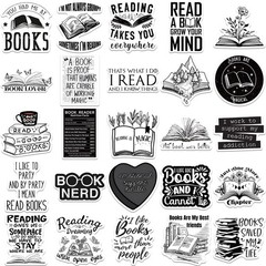 54PCS Black & White Book Stickers – INS Style Simple Painted Art with Text Graff