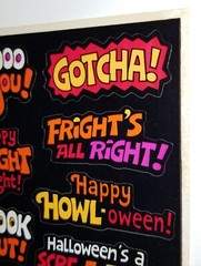 VTG HALLOWEEN STICKER 2 SHEETS BLACK ORANGE BOO SCARY HORROR MONSTER GHOST DECAL