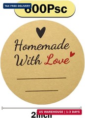 600 Pcs Homemade with Love Stickers, 2″ round Canning Labels for Mason Jars, Jam