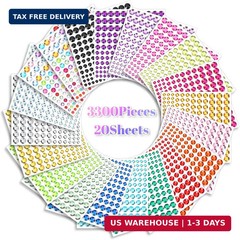 Augshy 3300Pcs Rhinestone Gem Stickers, 4 Sizes Self Adhesive Jewel Sticker | Je