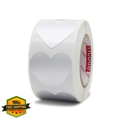 Hcode 1.5″ Silver Heart Stickers, Metallic Love Shape Labels, 500/Roll