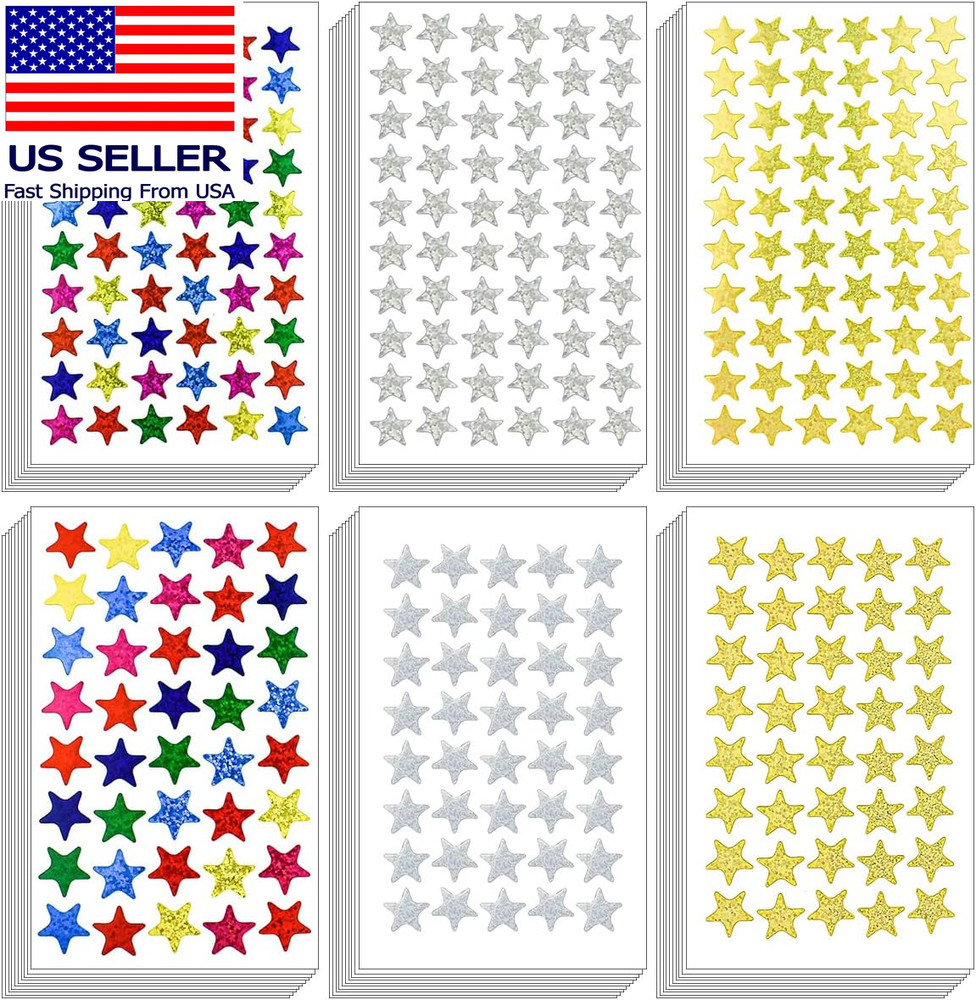 3000 Count Foil Star Stickers for Kids Reward 60 Sheets Small Self-Adhesive Shin