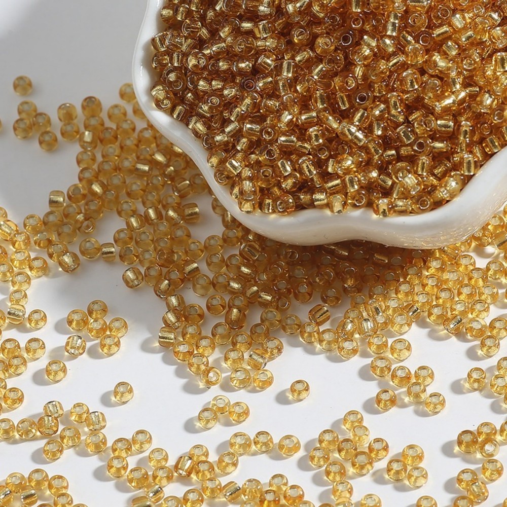 4000 pcs Champagne Color Glass Beads 2mm Silver Foil lined + Storage Box Jewelry
