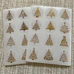 24 Gold Christmas Tree Stickers 1.5” Holiday Metallic Gold Foil Envelope Seals