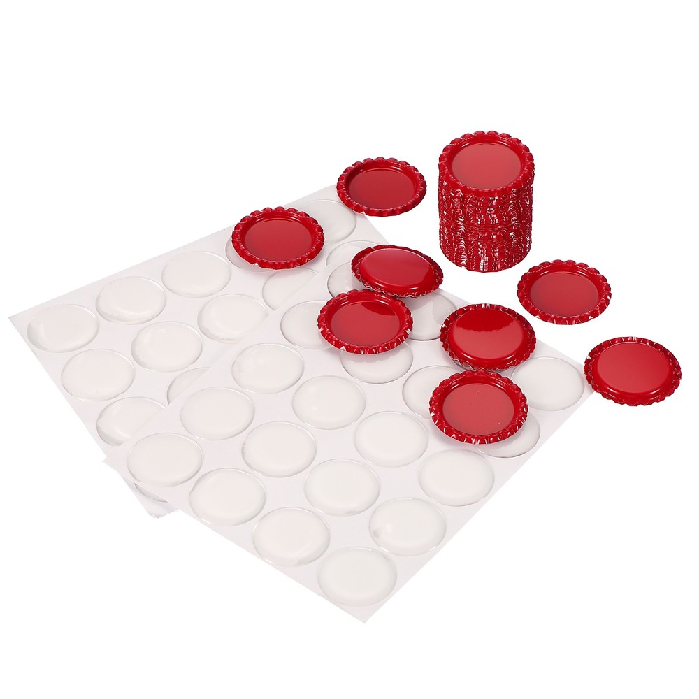 40 Set Bottle Caps for Crafts, Caps with Epoxy Stickers, Red