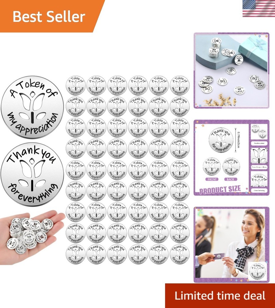 100 Pcs Token of Appreciation Metal Coins Bulk 0.79 Inch Thank You Kindness C…