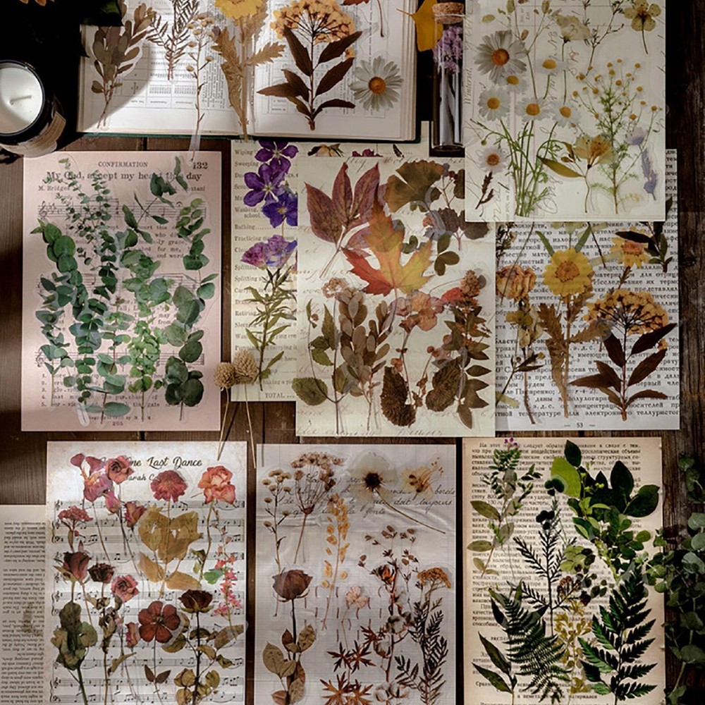 80PCS Large Dried Flower Stickers – Waterproof Transparent Floral Decals for Scr