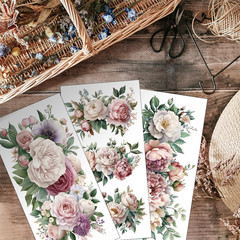 3Pcs/Set Watercolor Flower Rub on Transfers for Furniture and Crafts 6X12 Inch R
