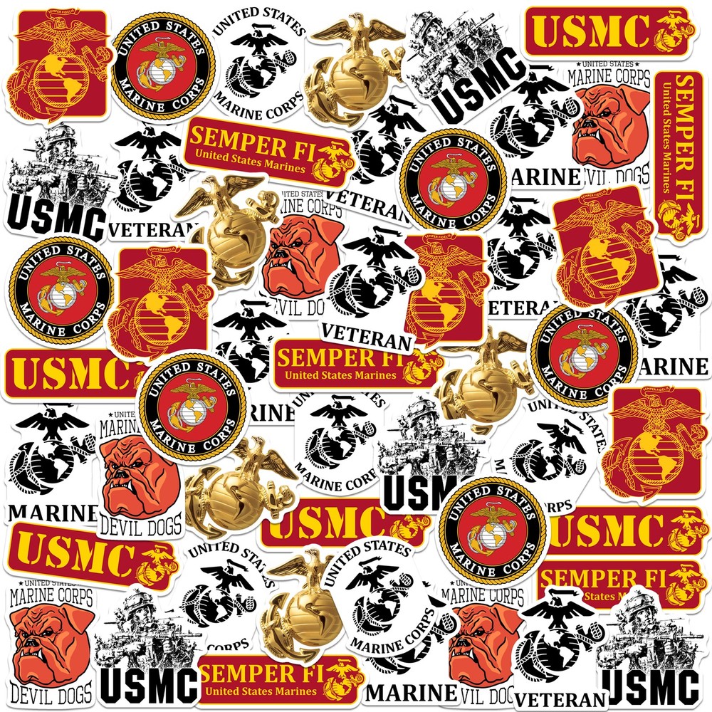 US MARINES CORPS VARIETY DIE CUT VINYL 50 CT STICKER PACK