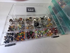 Scrapbooking Assorted Lot of 5 level case Metal Brads , Hearts, Stars Flowers