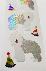 SHEEPDOG AND HATS STICKER SHEET STRIP PRISMATIC GLITTER SPARKLE MRS. GROSSMAN’S