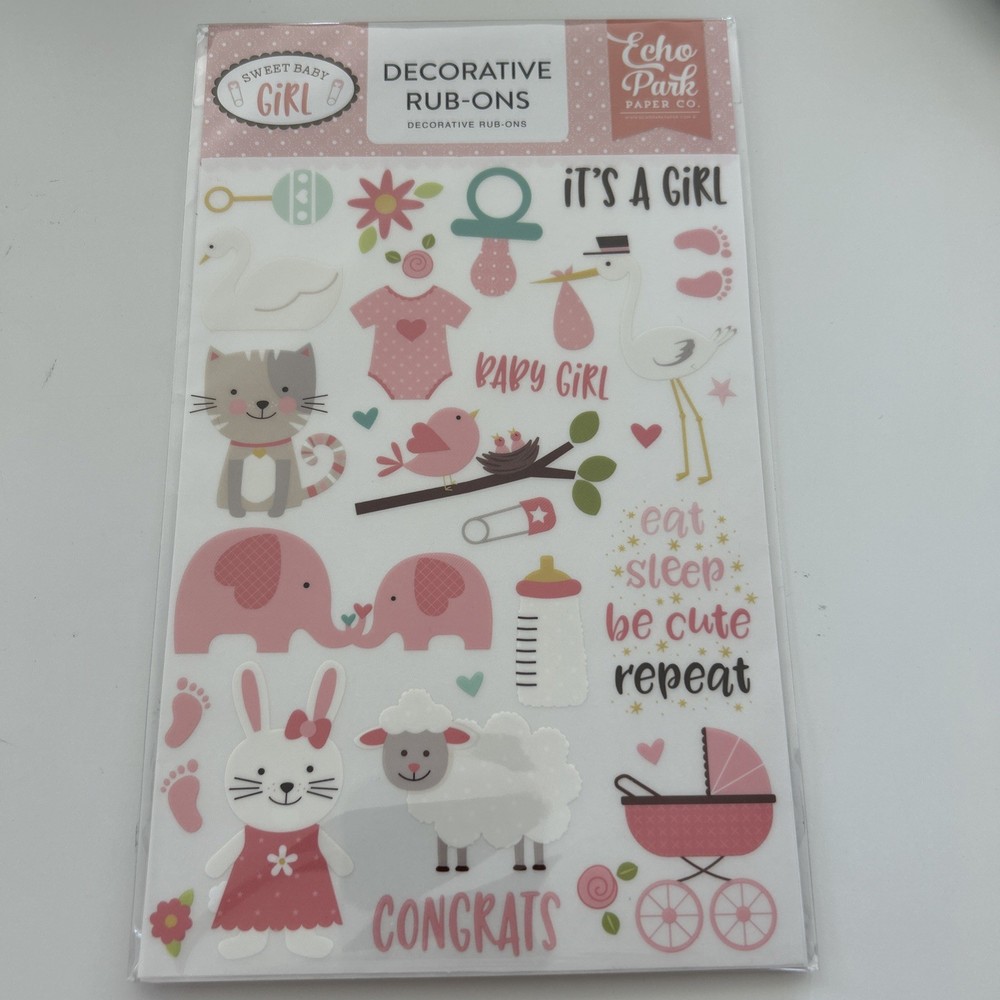 Echo Park SWEET BABY GIRL Decorative Rub-ons Embellishments Scrapbooking Animals