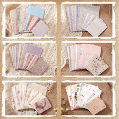 192 Pcs Textured Scrapbook Paper with Lace Stickers, 6 Vintage Scrapbook Supplie