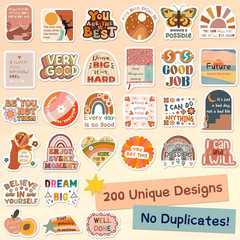200 PCS Vintage Motivational Stickers, Boho Inspirational Stickers for Scrapbook