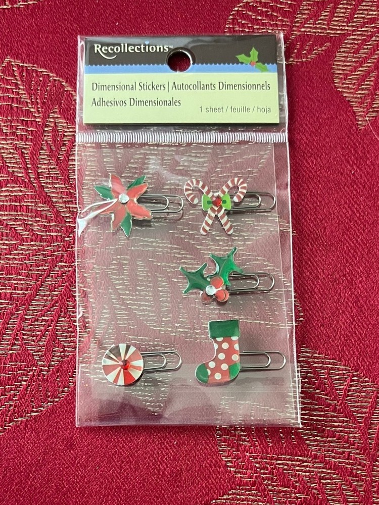 CHRISTMAS GEM PAPERCLIPS X5 – RARE – 3D GEM BLING STICKERS – FREE SHIPPING