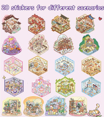 20 Sets DIY 3D Stickers Scene Collection Book, 3D Scene Miniature, Miniature Sim