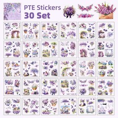 Purple Garden Scene Theme Sticker Scrapbooking Supplies for Junk Journal, 30 …