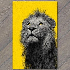 STICKER Lion Head Portrait Black Gray Mane Yellow Backdrop Golden Eyes