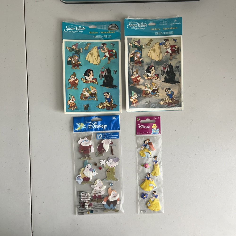 Vtg Disney Snow White Stickers Lot (4) New Packages