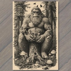 STICKER Bigfoot Walking Moonlit Forest Skulls Trees Mythical Creature Strange
