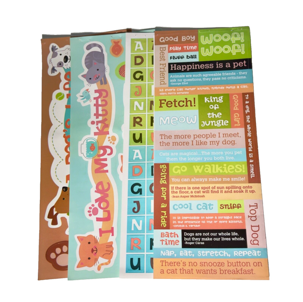 Dog and Cat Colorful Scrapbook Mylar Stickers Puppy Kitty Catnip Leash Meow