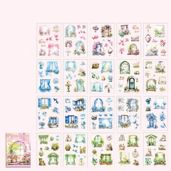 Glazed Tile House Fallen Flower Courtyard Sticker – 20 Sheets Waterproof PET Sc