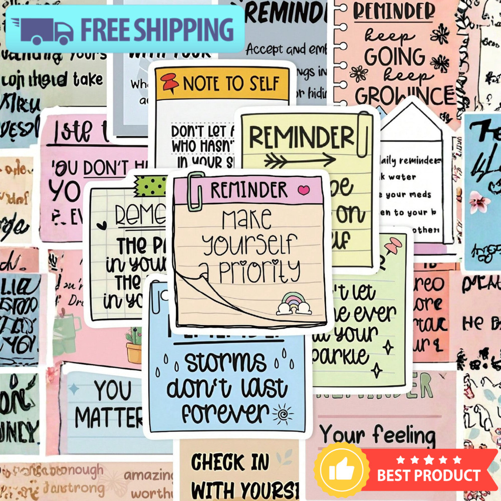 50pcs Waterproof Stickers English Text Reminder Adhesive Back to School Supplies