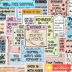 50pcs Waterproof Stickers English Text Reminder Adhesive Back to School Supplies