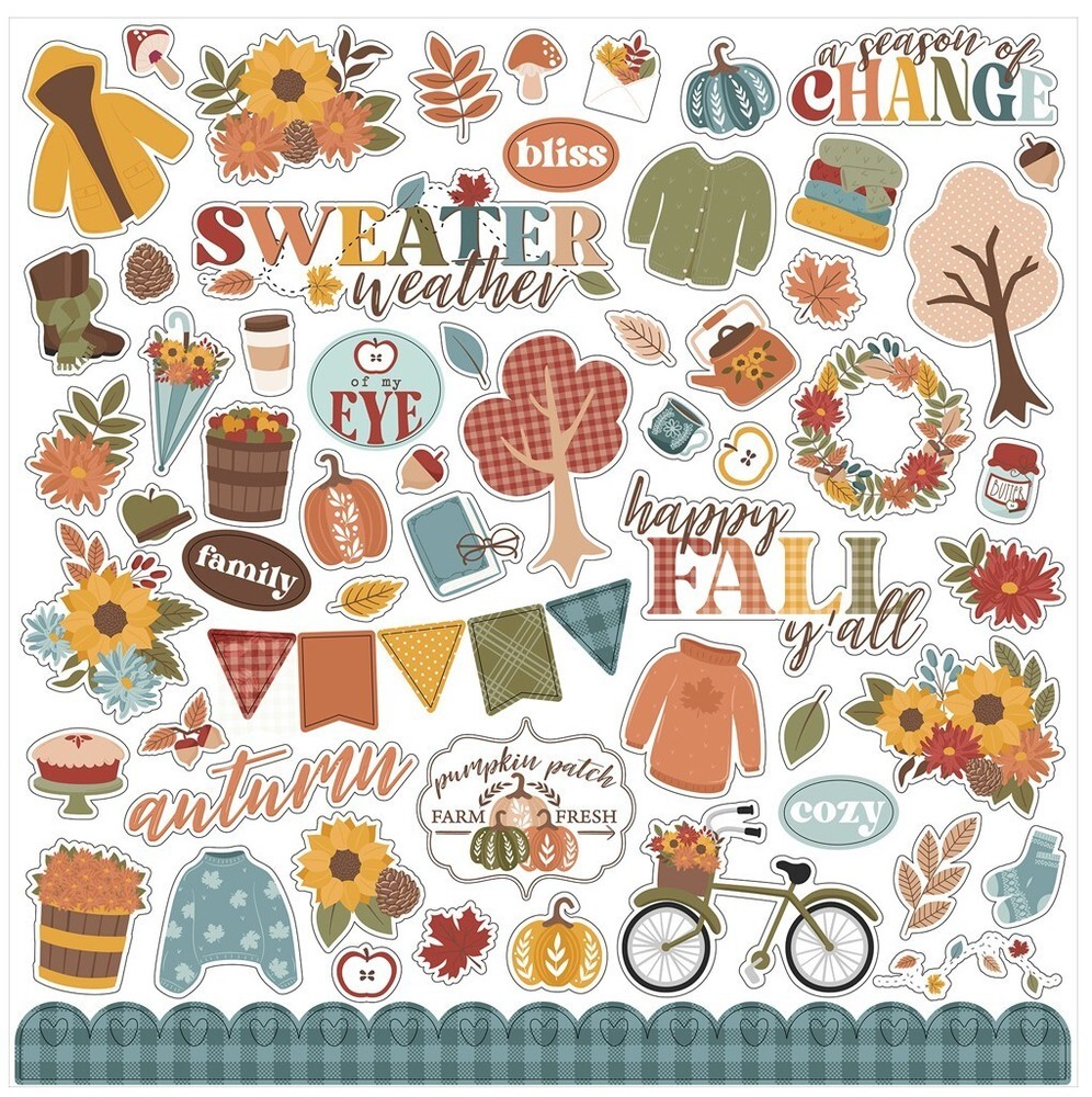 New! (1) 12×12 Sheet Echo Park Paper SWEATER WEATHER Scrapbook Element Stickers