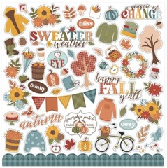 New! (1) 12×12 Sheet Echo Park Paper SWEATER WEATHER Scrapbook Element Stickers