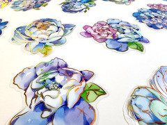 Blue Pink Floral Stickers Gold Foil Clear Acetate Scrapbook Junk Journal 16pc