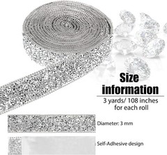 Silver 108″ x 1″ Bling Rhinestone Crystal Diamond DIY Decor Strip Sticker Decal