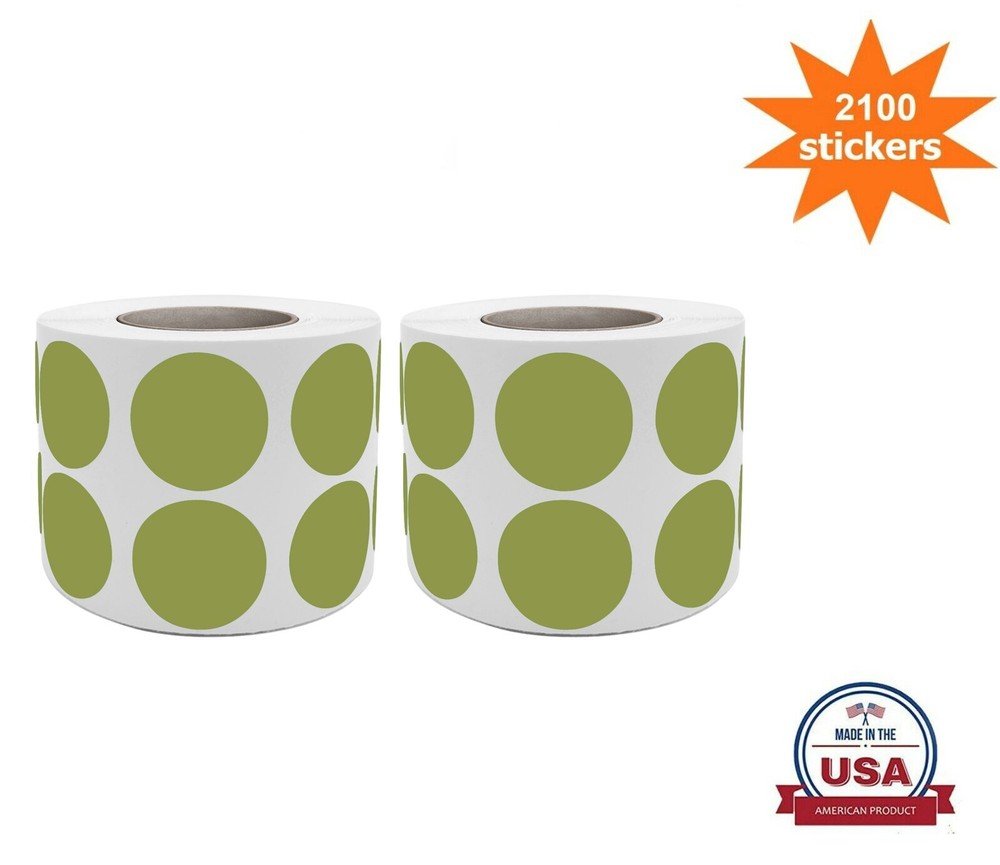 Colored Dot Stickers Olive Green 3/4 » Round Labels (19MM) 2100 Labels on Rolls