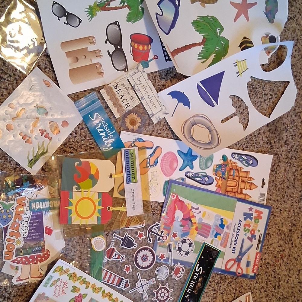 Mixed Paper Plastic Foam Embellishments Multicolor Beach Summer Scrapbooking Lot