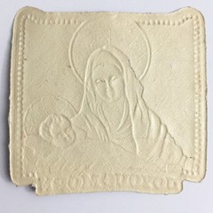 Vintage Christmas Foil Seal Sticker Madonna & Child Joyous Morn Gummed