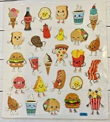 Food Fun Faces Silver Foil Stickers Papercraft Party Teacher DIY Craft Journal