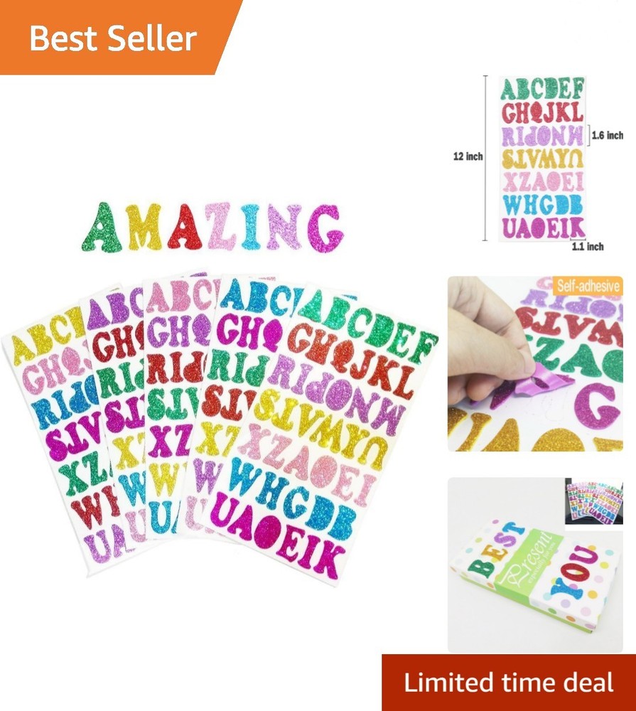 5 Sheets 210PCS Colorful Glittery Foam Self Adhesive Letters Stickers,Foam Le…