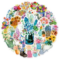 50pcs Retro Flower Stickers, Rose Lily Plants Leaf Stickers, 205