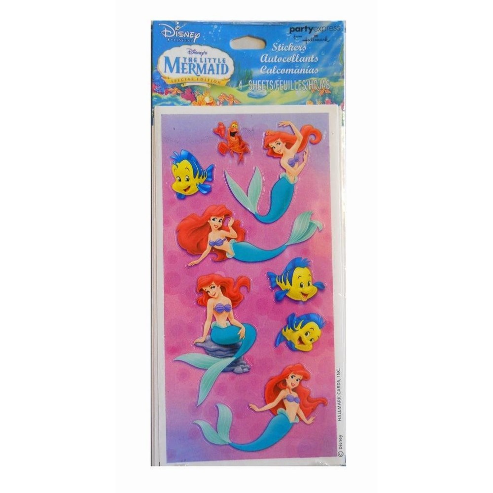 The Little Mermaid Stickers Birthday Party Favor Supplies 1 Pkg 4 Sheets
