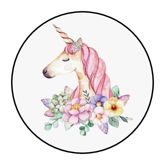 30 Pretty Watercolor Unicorn Envelope Seals Labels Stickers 1.5″ Round flowers