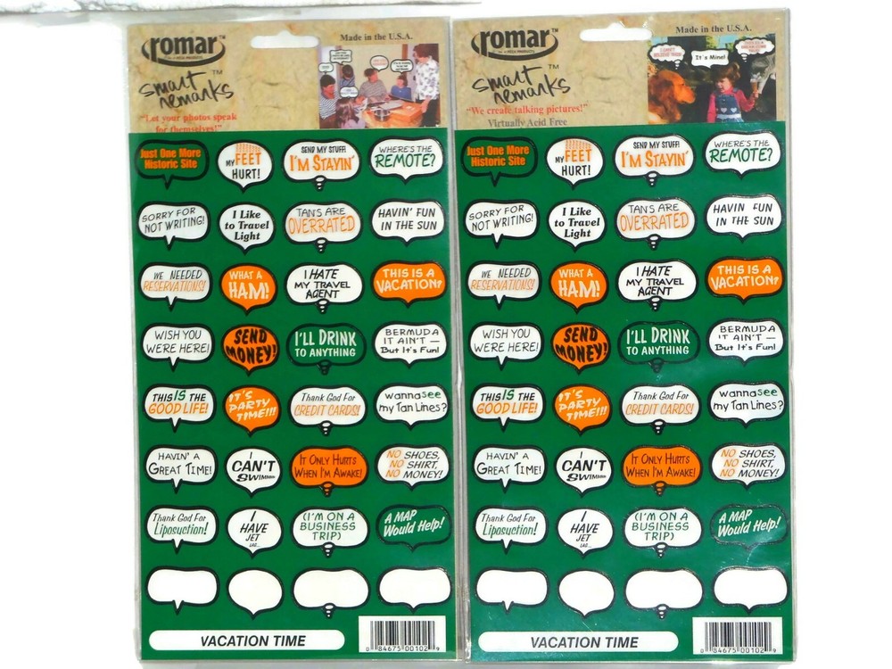 2 PK -SMART REMARKS PHOTO CAPTIONS STICKERS BY ROMAR – VACATION TIME 64 STICKERS
